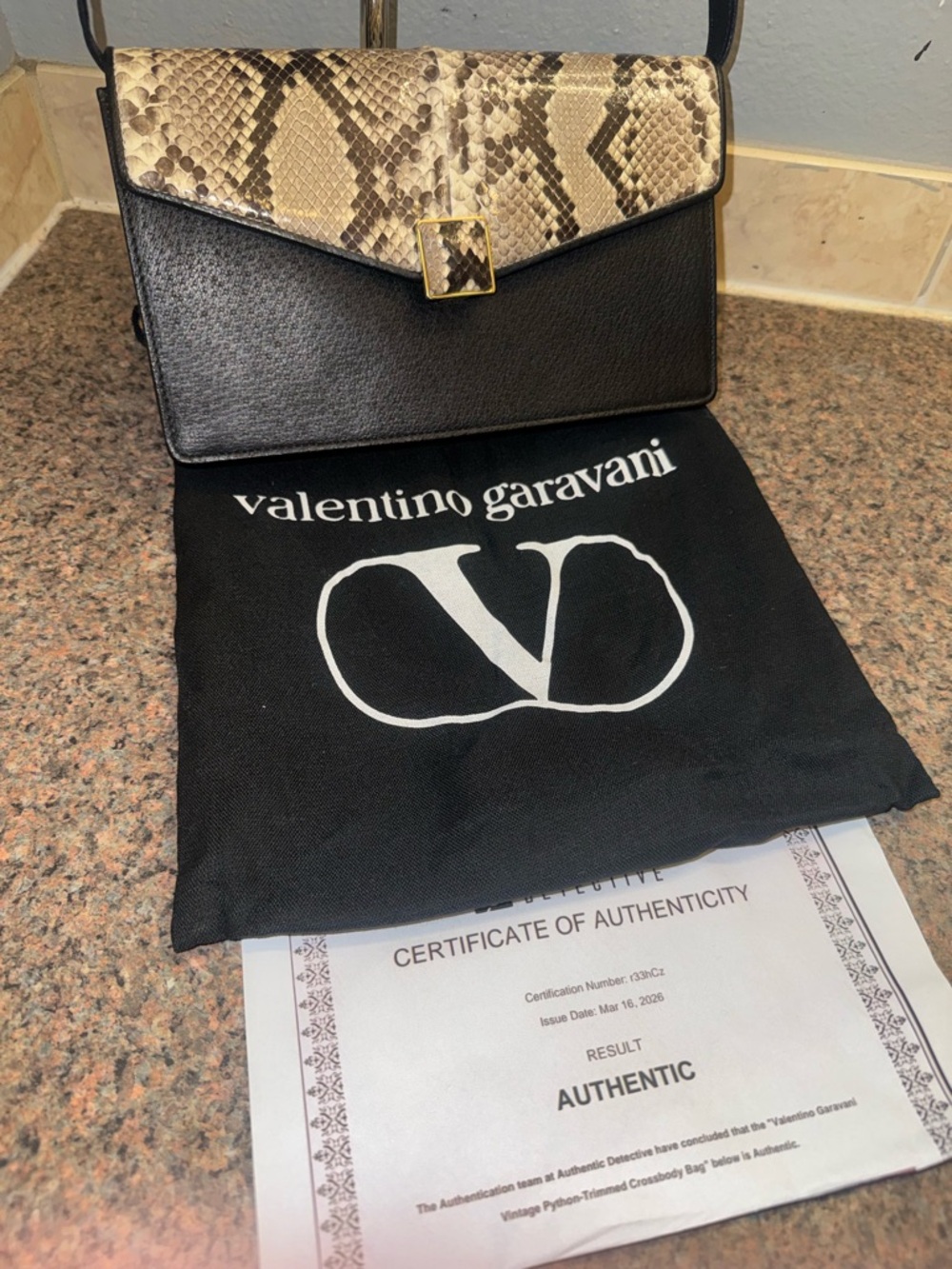 Valentino Garavani Python-Print Flap Crossbody with the COA